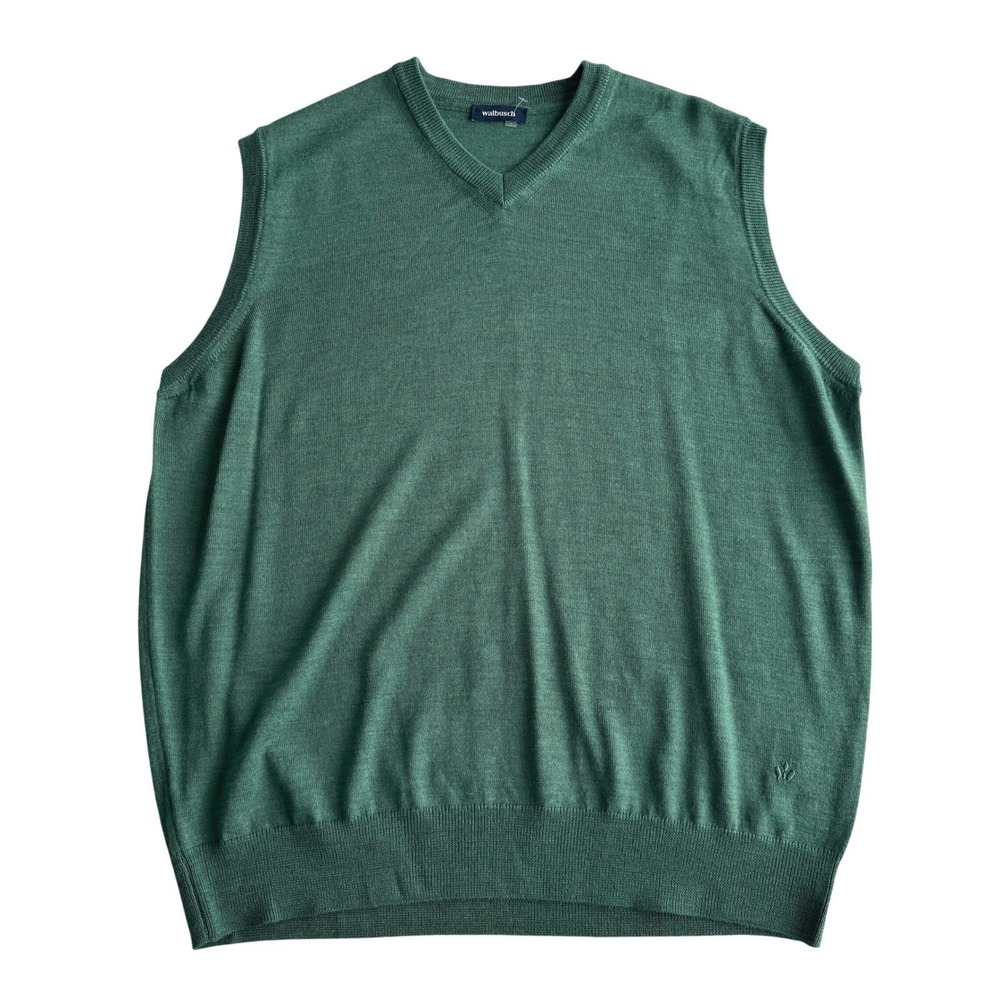 Walbusch NWT Wool Blend V Neck‎ Fine Knit Green Pullover Sweater Vest XL